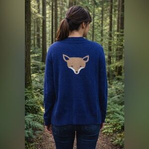 Two Bees Cashmere Fox Intarsia Cardigan Sweater – Size M